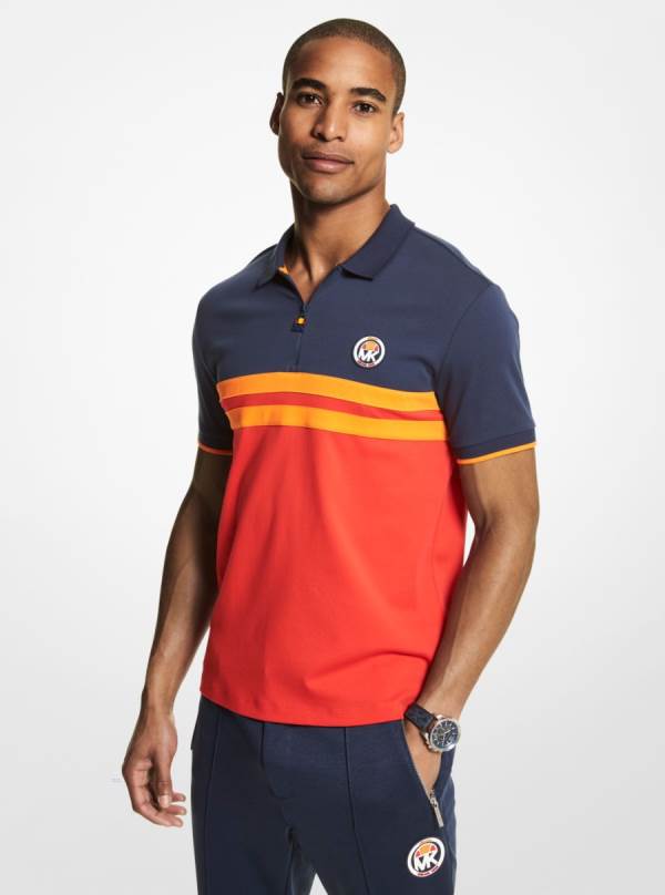 Panske Polokosele Michael Kors MK X ellesse Striped Cotton Modre - Oblecenie Michael Kors Obchod | AEVPB-4916